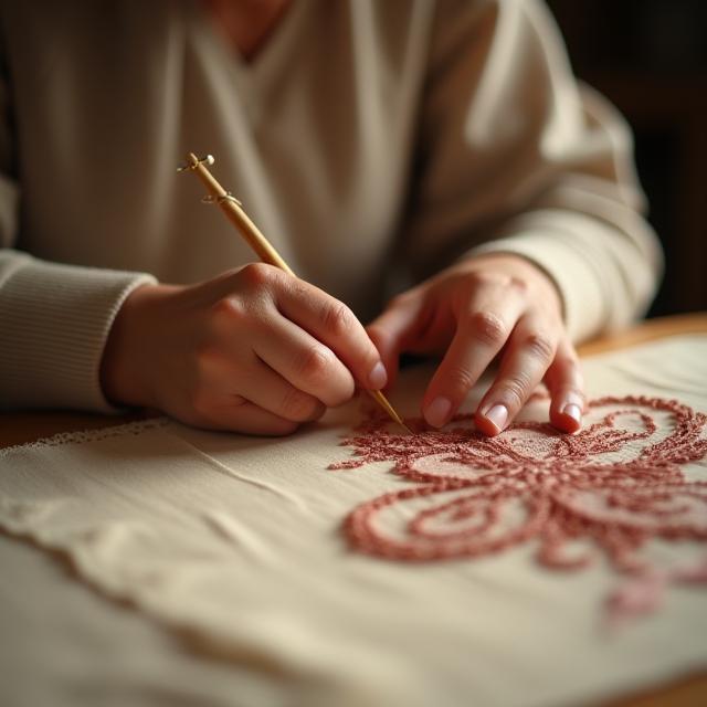 Artesana bordando en el taller